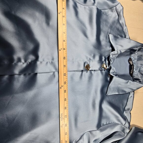 Zara Women Satin Blouse Shirt Blue Gold Button Size Medium NWOT 2138/748/431 - Picture 8 of 13